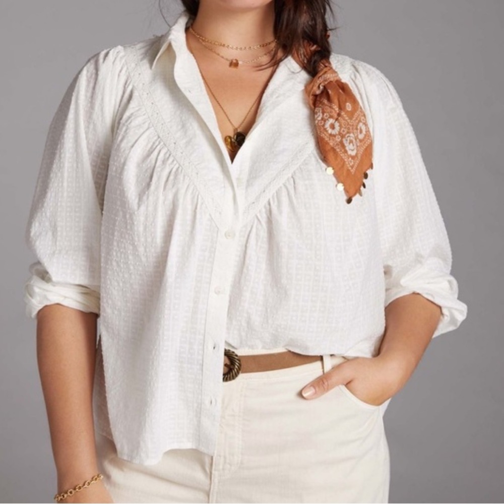 🕶️Anthropologie⚡️Pilcro XL Lace Back Buttondown Shirt crochet detail off white